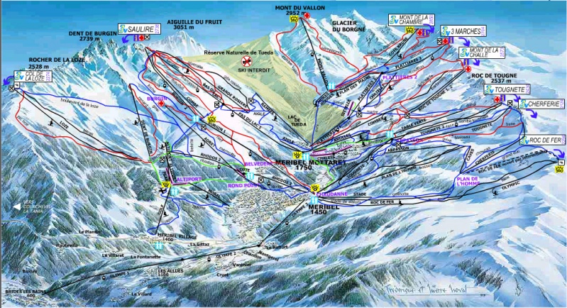 Plan pistes Brides: Vallée de Méribel. Méribel valley.